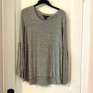 Bell sleeve pearl adorned top